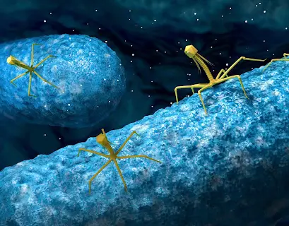Bacteriophage adsorbing on the surface of bacteria