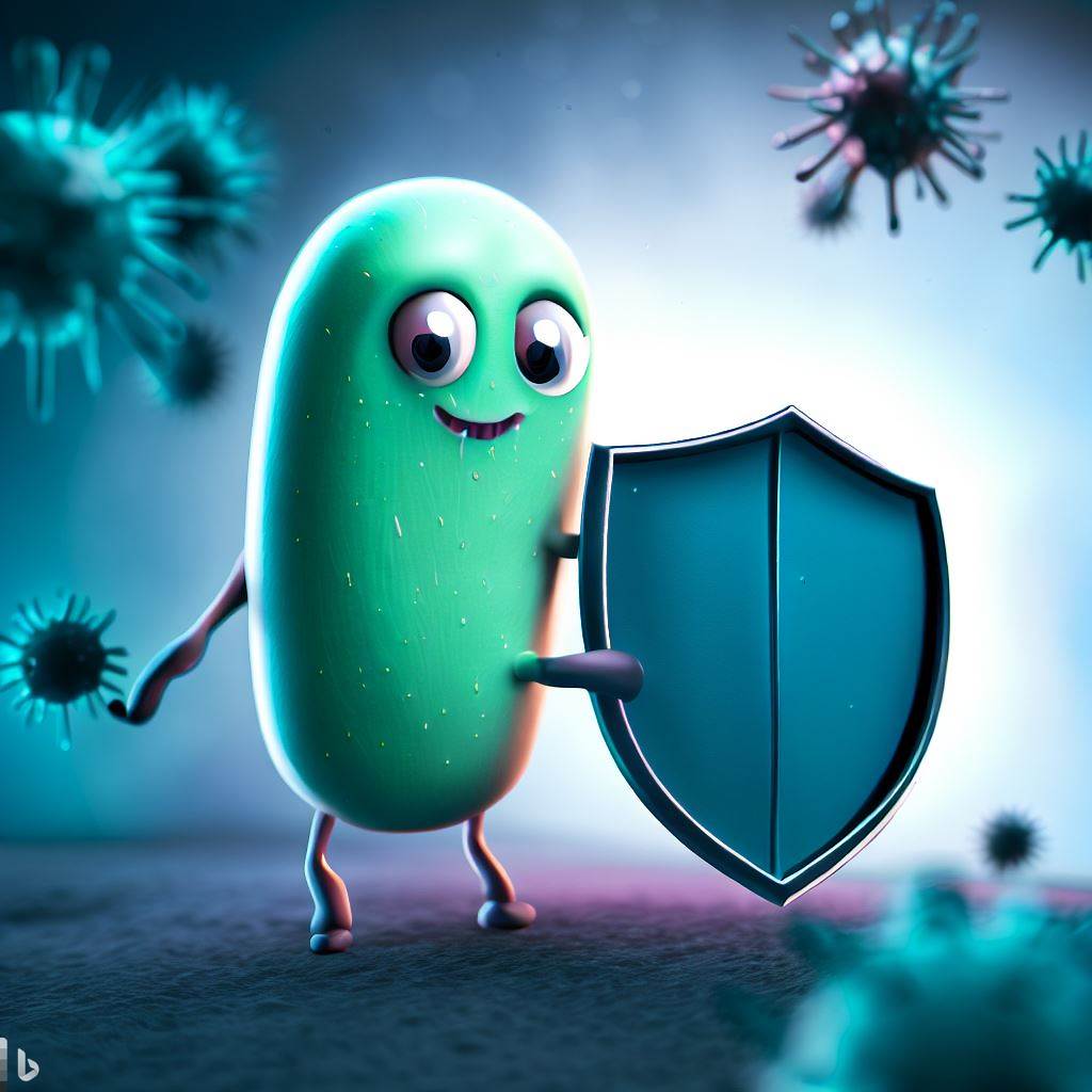 Bacterium holding a shield that prevent them from being attacked by viruses