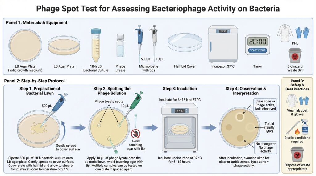 Materials required for Phage spot assay and the procedure