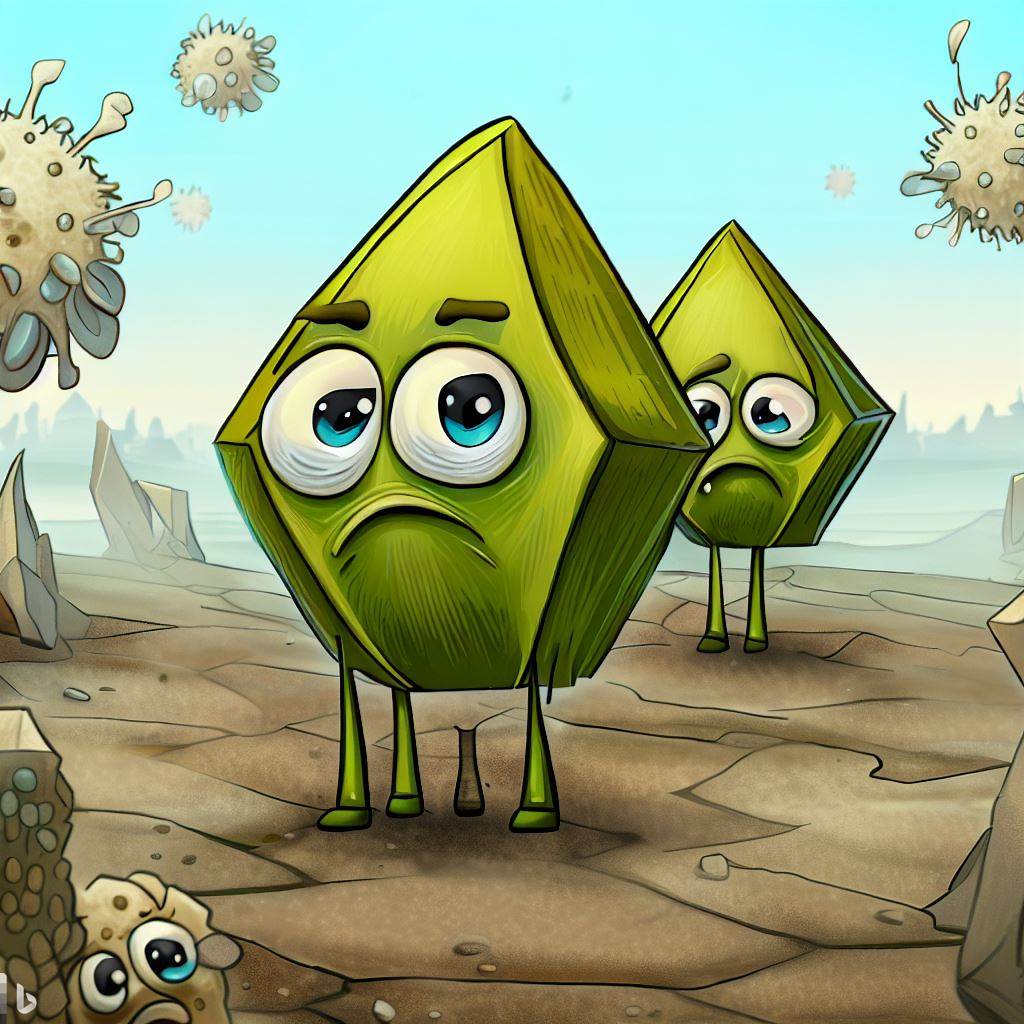 A bacteriophage cartoon suffering from factors that affect their presence in the environment