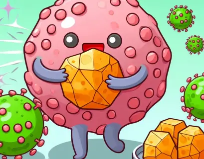 A cartoon showing Mammalian cell internalizing bacteriophage