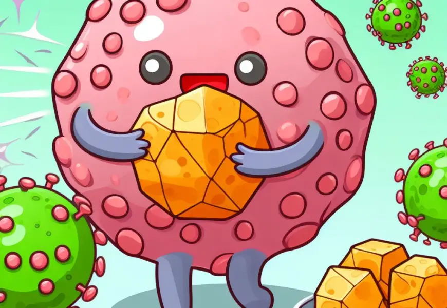 A cartoon showing Mammalian cell internalizing bacteriophage