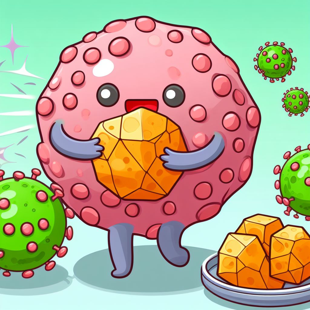 A cartoon showing Mammalian cell internalizing bacteriophage