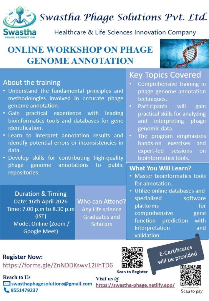 online workshop on phage genome annotation by Swastha Phage Solutions pvt ltd