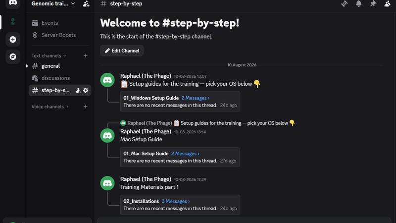 Discords channel specific for the training